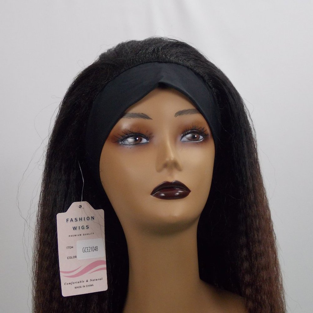 NWT Black Crimped Shoulder Length Headband Wig